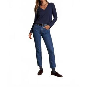 NEW PERFECTWHITETEE fiona recycled cotton v neck tee in navy